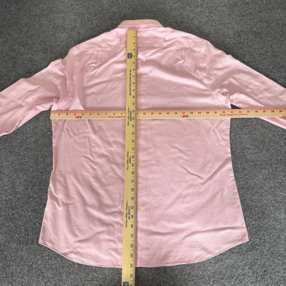 Charles Tyrwhitt Mens Slim Fit Non-Iron Dress Shirt Pink Textured 16.5 34 Casual